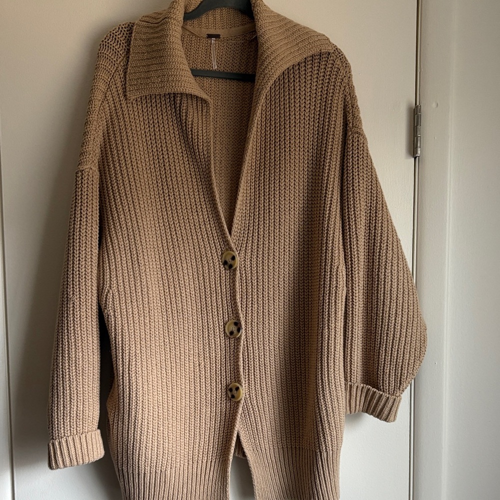 Free People Tan Button-Up Cardigan